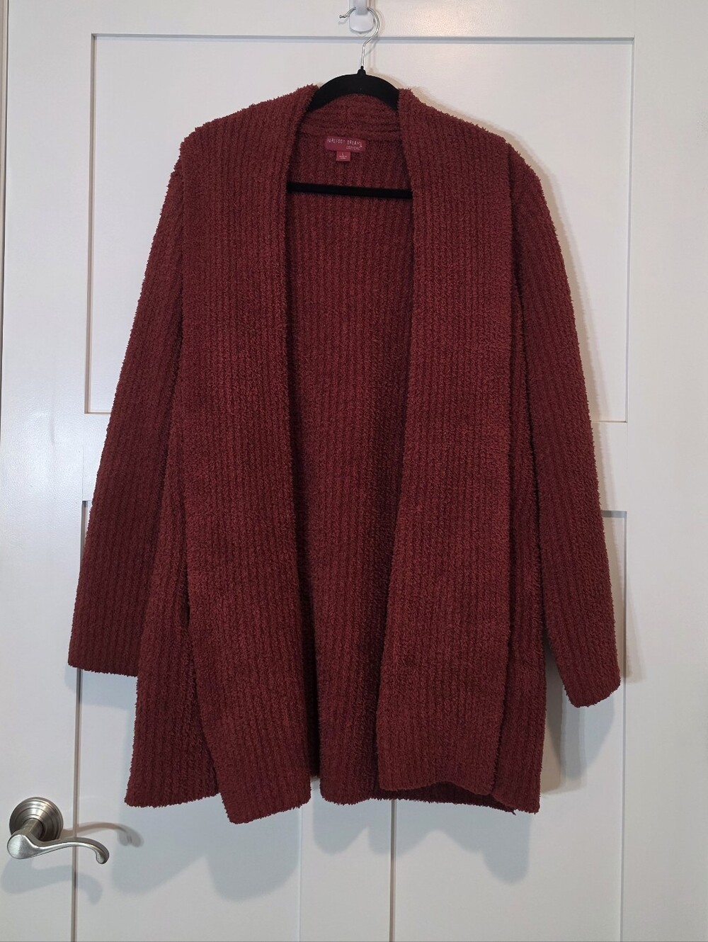 Barefoot Dreams CozyChic Cabin Cable Cardigan Crimson Rust Pockets Size Large